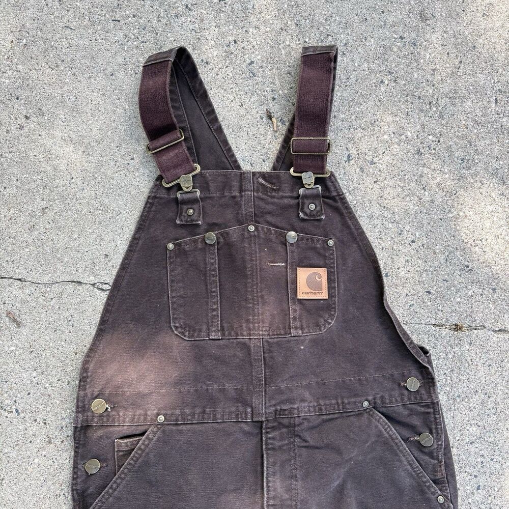 Carhartt R27 DKB Brown Quilt Lined Bib Overalls Dungarees 34x32 Workwear